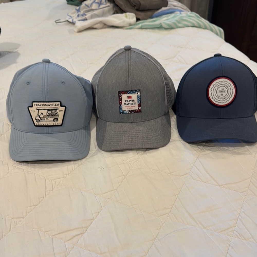Travis Mathew Light Blue and Gray Caps